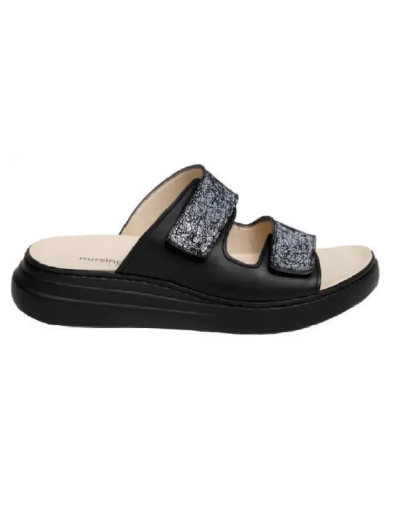 NOUVEAU Sandale confort en cuir AVEC GLITTER (Noir, 38)