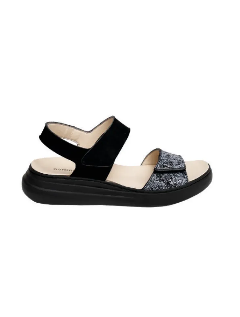 Sandale confort en cuir AVEC GLITTER-GARDA (Noir, 38)