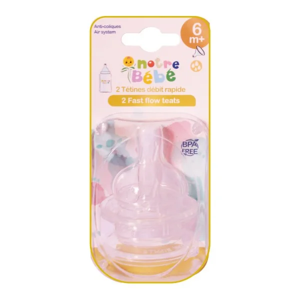 [BD061-27L] Notre Bébé - Tétines débit rapide 6m+ (2Pc)