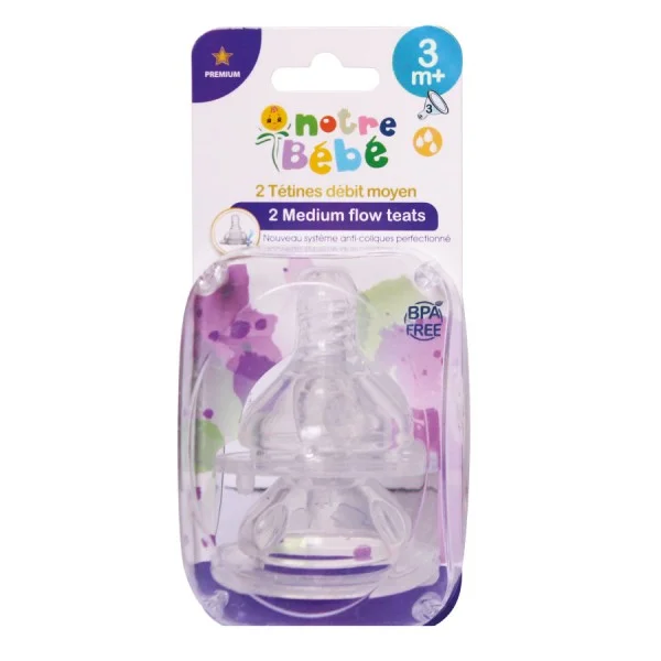 [BD061-27M] Notre Bébé - Tétine débit moyen 3m+ (2Pc) 