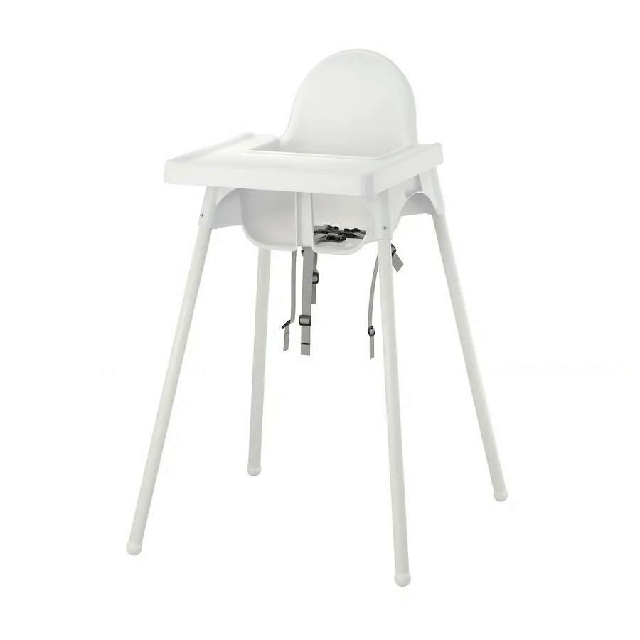 Structure chaise haute+tablette, blanc/blanc